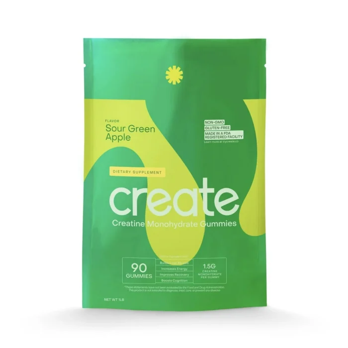 Creatine Monohydrate Gummies for Men & Women - Boost Focus, Strength, and Endurance, Anti-Melting Formula, Vegan, Gluten-Free, Non-GMO, 1.5 Gram Creatine per Gummy (Sour Green Apple, 90 ct) - Image 1