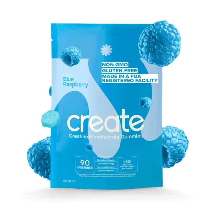 Create Creatine Monohydrate Gummies for Men & Women, Boost Focus, Strength, and Endurance, Anti-Melting Formula, Vegan, Gluten-Free, Non-GMO, 1.5g of Creatine per Gummy (Blue Raspberry, 90 ct) - Image 1