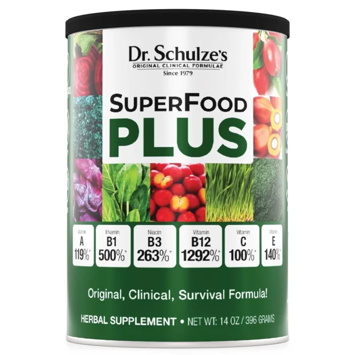 Dr. Schulze’s Plus Superfood Powder, Vitamin & Mineral Herbal Concentrate, Dietary Supplements, Daily Nutrition & Increase Energy supplement, Vegan - 14 oz - Image 1