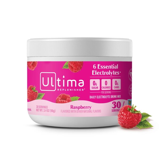 Ultima Replenisher Daily Electrolyte Powder Drink Mix – Raspberry, 30 Servings - Image 1